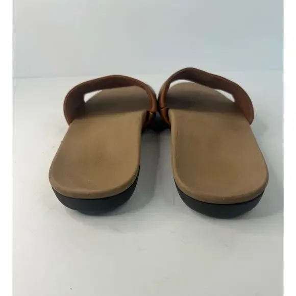 Vionic Val Slides Brown Leather Slip On Open Toe Comfort Flip Flop Sandal Sz‎ 6 - Picture 8 of 12